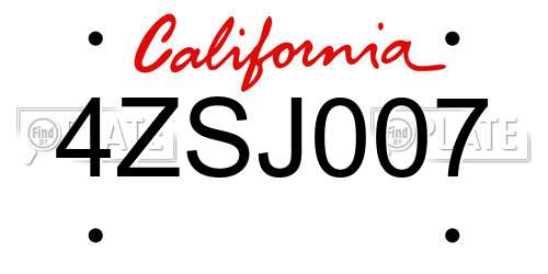 4ZSJ007 California License Plate