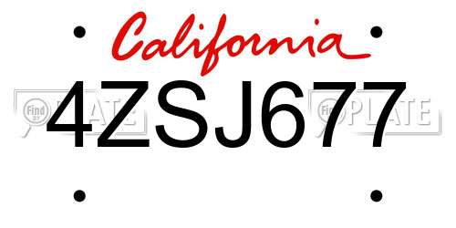 4ZSJ677 California License Plate