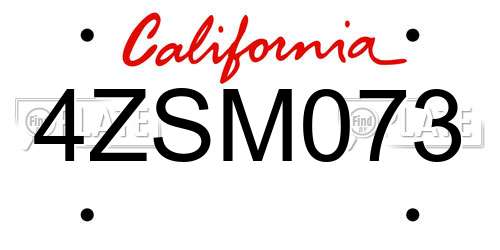 4ZSM073 California License Plate