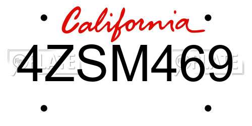 4ZSM469 California License Plate