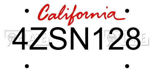4ZSN128 California License Plate