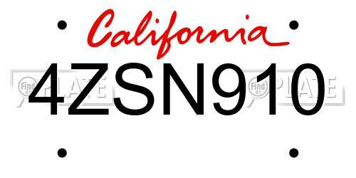 4ZSN910 California License Plate