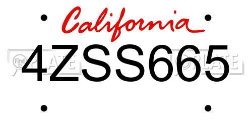 4ZSS665 California License Plate