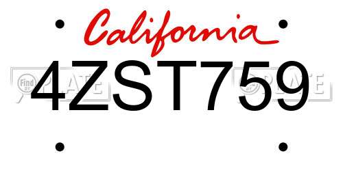4ZST759 California License Plate