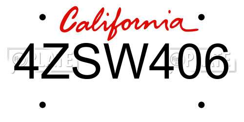 4ZSW406 California License Plate