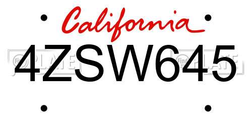4ZSW645 California License Plate