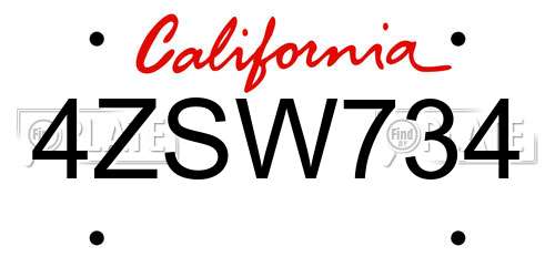 4ZSW734 California License Plate