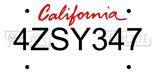 4ZSY347 California License Plate