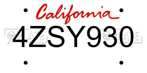 4ZSY930 California License Plate
