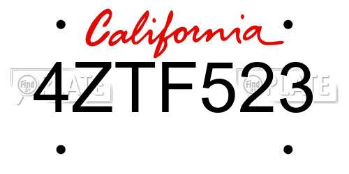 4ZTF523 California License Plate