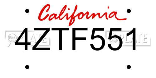 4ZTF551 California License Plate