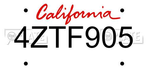 4ZTF905 California License Plate