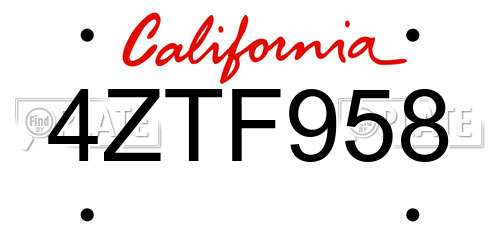 4ZTF958 California License Plate