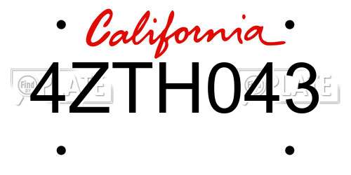 4ZTH043 California License Plate