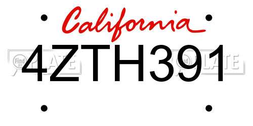 4ZTH391 California License Plate