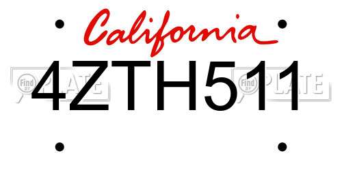 4ZTH511 California License Plate
