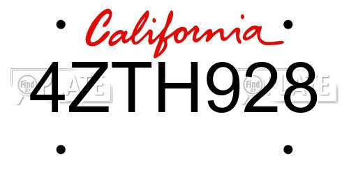 4ZTH928 California License Plate