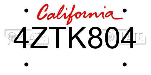 4ZTK804 California License Plate