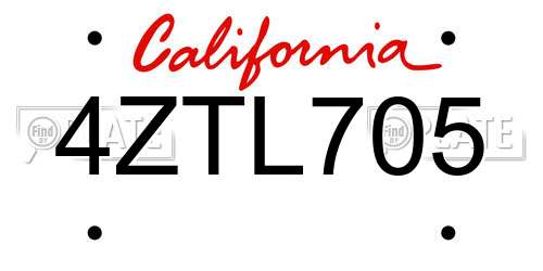 4ZTL705 California License Plate
