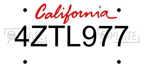 4ZTL977 California License Plate