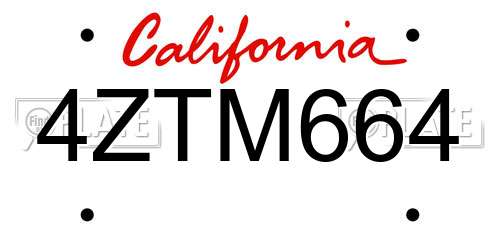 4ZTM664 California License Plate