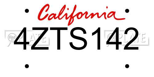 4ZTS142 California License Plate
