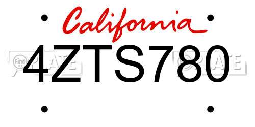 4ZTS780 California License Plate
