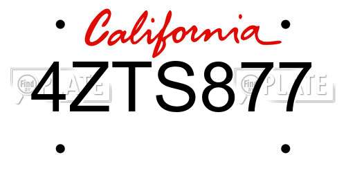 4ZTS877 California License Plate