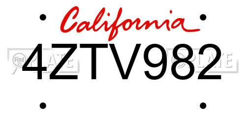 4ZTV982 California License Plate