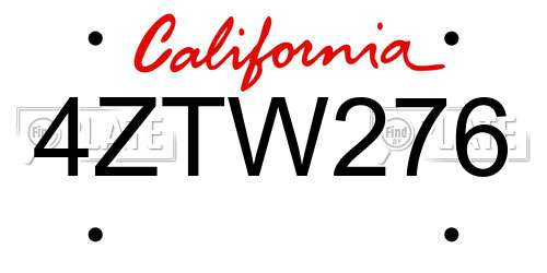 4ZTW276 California License Plate