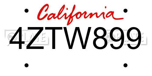 4ZTW899 California License Plate