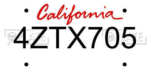 4ZTX705 California License Plate