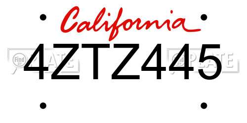 4ZTZ445 California License Plate