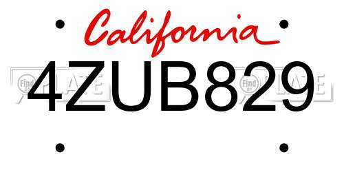 4ZUB829 California License Plate