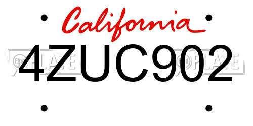 4ZUC902 California License Plate