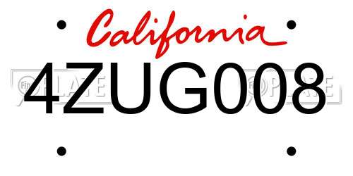 4ZUG008 California License Plate