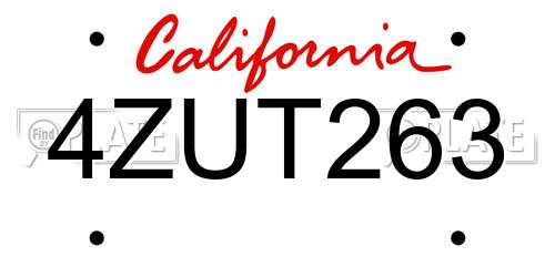 4ZUT263 California License Plate