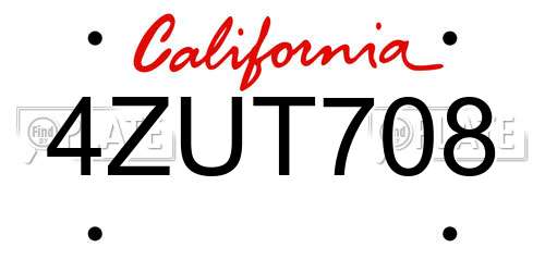 4ZUT708 California License Plate