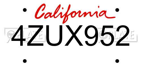 4ZUX952 California License Plate