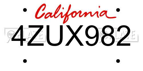 4ZUX982 California License Plate