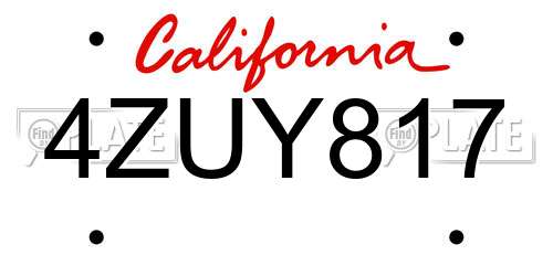 4ZUY817 California License Plate