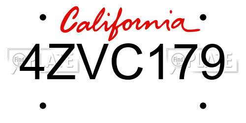 4ZVC179 California License Plate