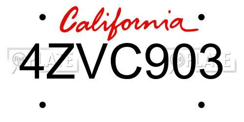 4ZVC903 California License Plate