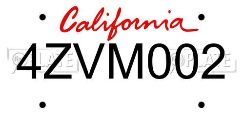 4ZVM002 California License Plate