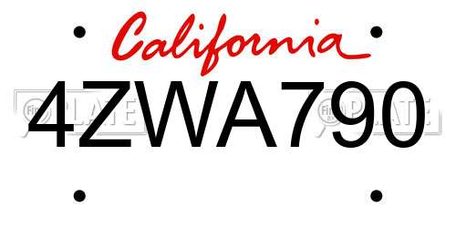 4ZWA790 California License Plate