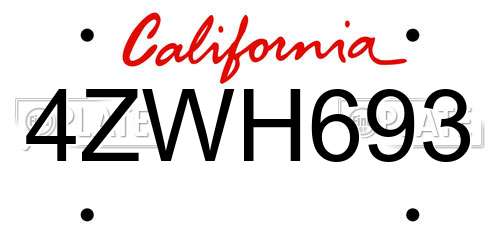 4ZWH693 California License Plate