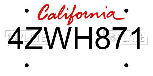 4ZWH871 California License Plate