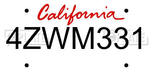 4ZWM331 California License Plate