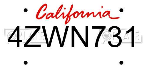 4ZWN731 California License Plate