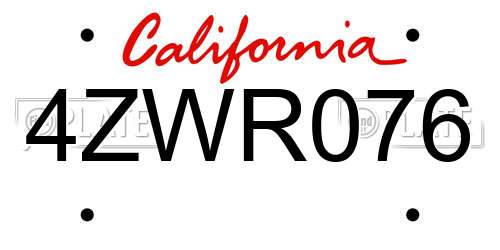 4ZWR076 California License Plate